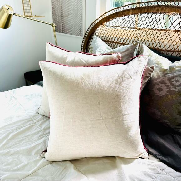 POTTERY BARN Burgundy Red Knit Textured Linen Pillow Case Sham 20" Square Set 2 - Picture 9 of 10